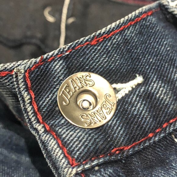 Navy blue vintage designer style 90s baggy jeans with red accents - Picture 7 of 7